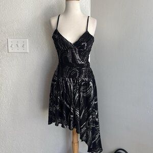 Vintage La Belle asymmetrical swirl print black halter dress S